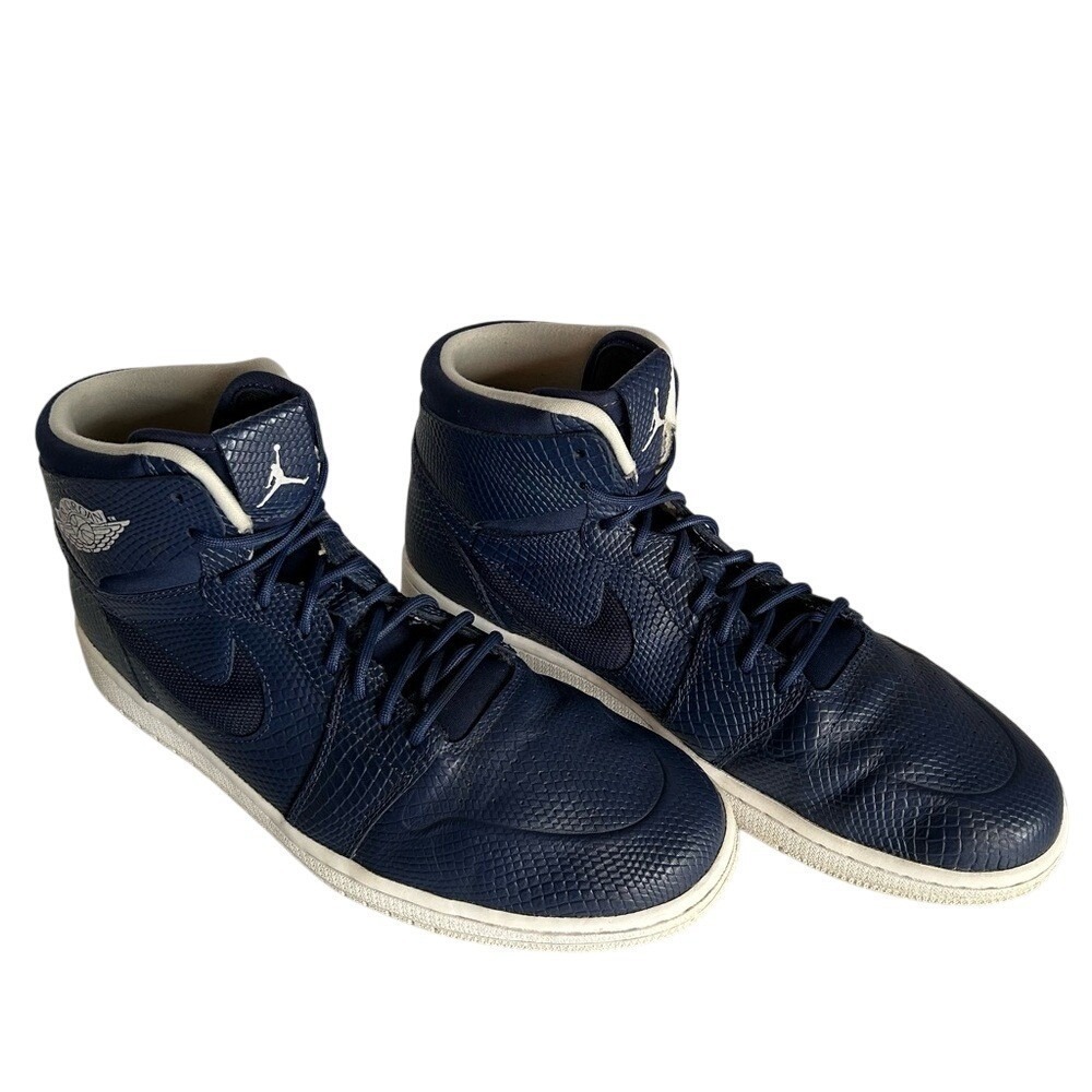 Nike Mens 11.5 Air Jordan 1 High Nouveau Navy Snakeskin 819176-407 2016 Sneakers - Picture 12 of 16
